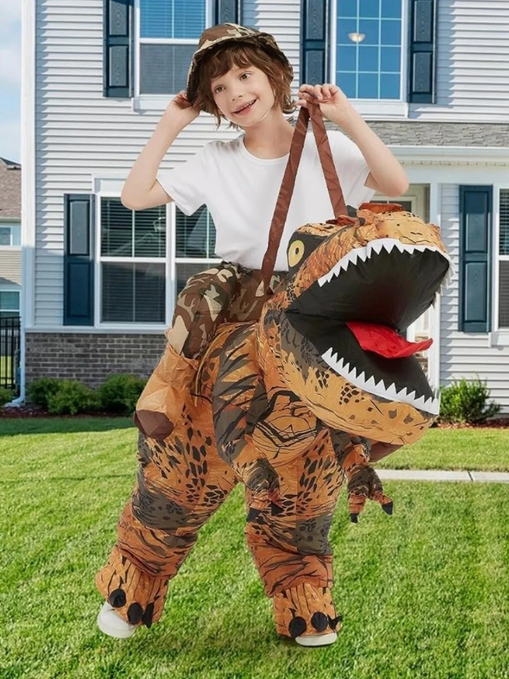 Goosh 48” Kids Medium Brown&Orange Inflatable Dinosaur Ride-On Costume